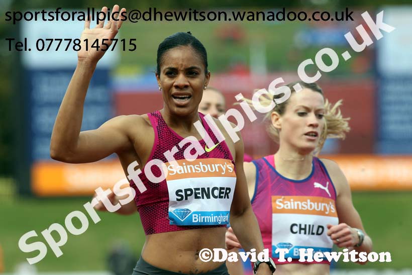 Kaliese Spencer after winning the womens 400 metres hurdles at the Sainsbury's Birmingham Grand Prix. Photos: David T. Hewitson/Sports for All Pics